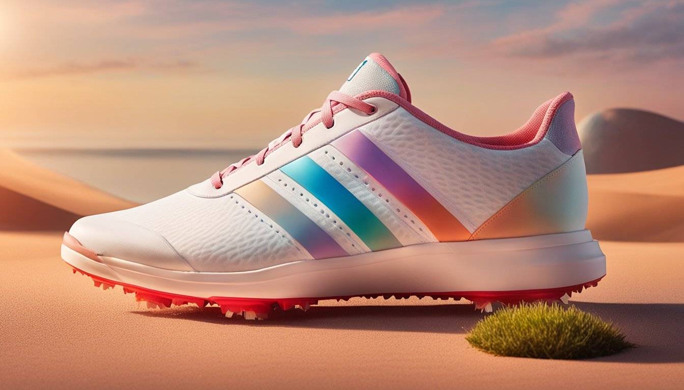The Adidas S2G Spikeless Golf Shoes are displayed on a clean, well-lit surface. The focus is on the sleek design and signature Adidas logo